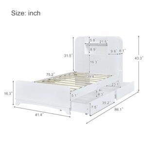 Brisca Twin Size Storage Platform Bed Frame with Two Drawers and Light Strip,Headboard W/ 3 Storage Shelves,for Bedroom,Apartment,Guest Room,White