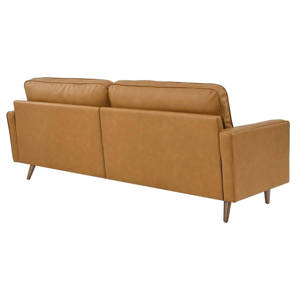 MAKLAINE 88" Modern Style Leather and Dense Foam Sofa in Tan Finish