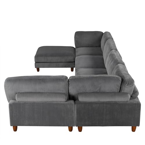 Merax 163" Modular Big Sectional Sofa with Ottoman L Shaped Corner Couch 6-Seater for Apartment,Grey