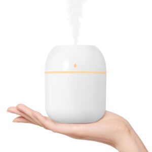 portable small humidifier, usb personal desktop humidifier for car, office room, bedroom, auto shut-off, 2 mist modes, super quiet(220ml, white)