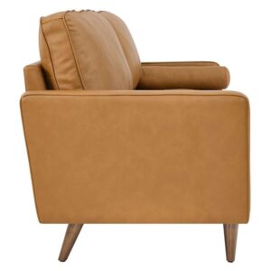 MAKLAINE 88" Modern Style Leather and Dense Foam Sofa in Tan Finish