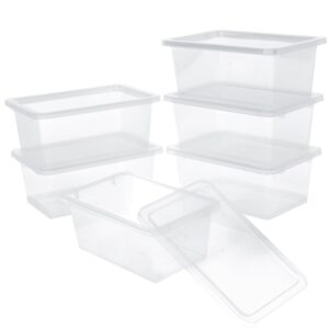 plastic storage bins with lids, 6 pack stackable storage containers,5 qt clear storage organizer small cubby storage,stackable cubby containers (11.8x7.87x4.9") (clear)