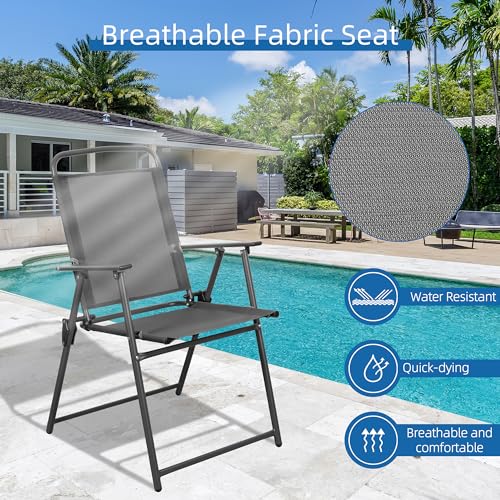 Shintenchi Outdoor Folding Dining Chairs Set of 4, Folding Lawn Chairs with Textilene mesh Fabric and Metal Frame, Portable Chairs for Patio, Backyard, Camping and Porch