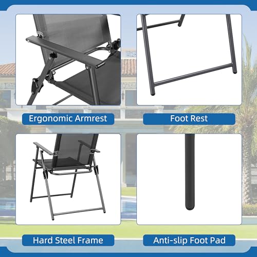 Shintenchi Outdoor Folding Dining Chairs Set of 4, Folding Lawn Chairs with Textilene mesh Fabric and Metal Frame, Portable Chairs for Patio, Backyard, Camping and Porch