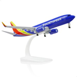 qiyumoke 1/300 737 die-cast metal airplane model -southwest boeing 737 airplane model for adult -model plane with stand (8.3 inches long) aviation enthusiasts gifts, desktop display decorations