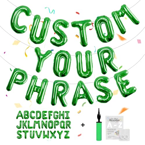 TangTuan 53pcs Green Letter Balloons, Custom A-Z Set for Personalizing Names & Phrases on Party Supplies Banners - Inflate with Balloon Pump, for boy Birthdays/Baby Shower