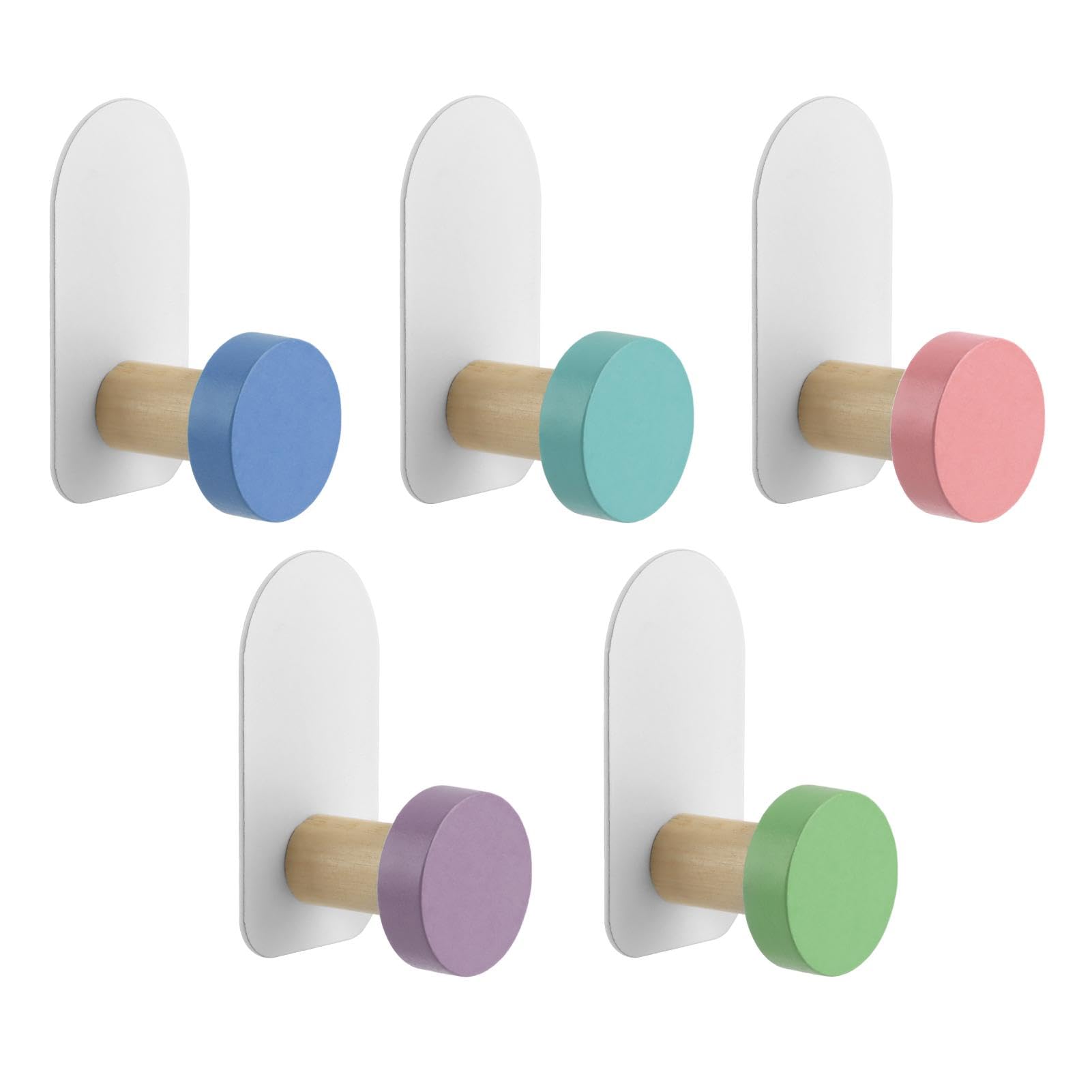 Adhesive Hooks, Wall Mount Adhesive Key Hooks for Decorative Holder Rack Self Towels, Hats, Shower, Kitchen, Living Room, Office(Macaron)