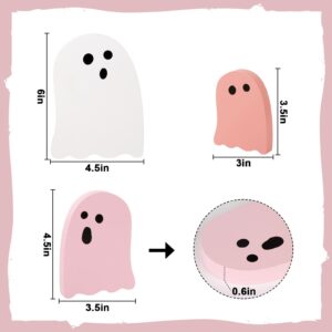 Treory Halloween Table Decorations Indoor: 3ct Halloween Cute Ghost Decorations, Pink White Ghosts Wood Plank Signs, Pastel Halloween Tiered Tray Decor Wooden Ghost for Home Office Party Kid Gifts