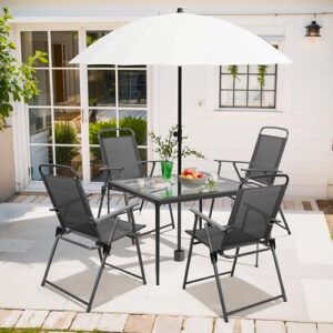 Shintenchi Outdoor Folding Dining Chairs Set of 4, Folding Lawn Chairs with Textilene mesh Fabric and Metal Frame, Portable Chairs for Patio, Backyard, Camping and Porch