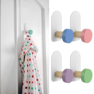 Adhesive Hooks, Wall Mount Adhesive Key Hooks for Decorative Holder Rack Self Towels, Hats, Shower, Kitchen, Living Room, Office(Macaron)