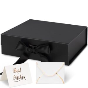 johouse black gift box, 10.5" x 7.5" x 3.1" black luxury gift box magnetic gift box bridesmaid box with ribbon greeting card for weddings, halloween, anniversary present