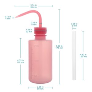 stonylab Chemical Wash Bottle, 2-Pack Watering Tool LDPE Squeeze Bottle Safety Plastic Rinse Bottle with Scale Labels and Narrow Mouth Squirt Bottle, Pink, 250 ml (8 oz)