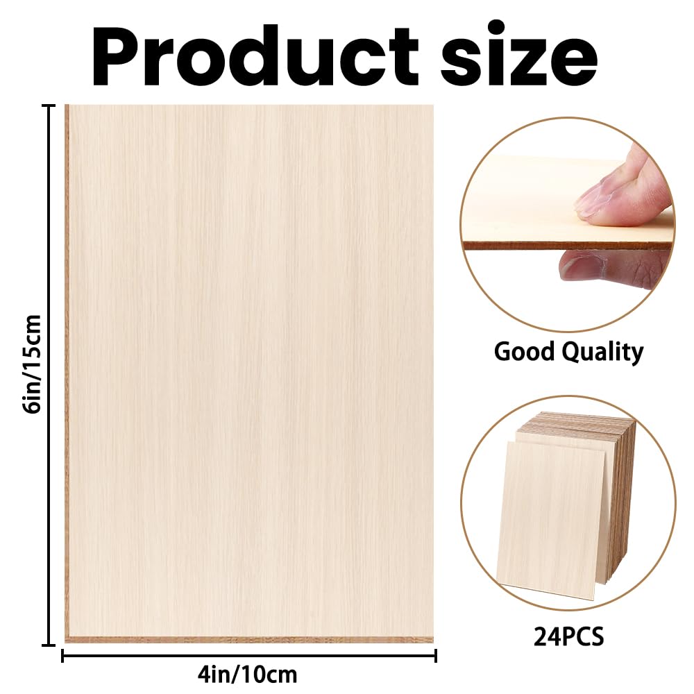 DIYDEC 24 Pack Basswood Sheets 4 x 6 x 1/16 Inch Thin Plywood Wood Sheets Unfinished Wood Squares Boards Balsa Wood Sheets for Crafts Architectural Models Laser Cutting Wood Burning and Drawing