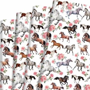 12 sheets horse floral wrapping paper run for the roses themed gift wrap paper for kentucky derby party horse racing birthday party diy craft, 19.7 × 27.6 inch