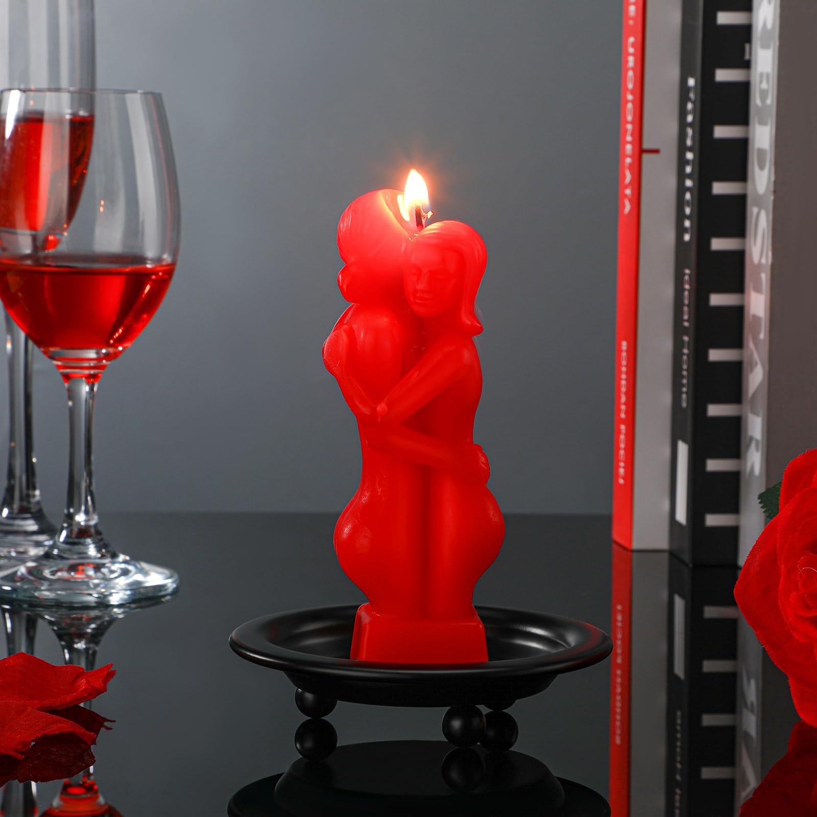 Jingmore Lover Candle with Candle Holder Couple Hugging Lover Figure Ritual Image Love Spell Candle Fall in Love with Me Love Candles to Attract Love with Black Iron Candle Plate(Classic)