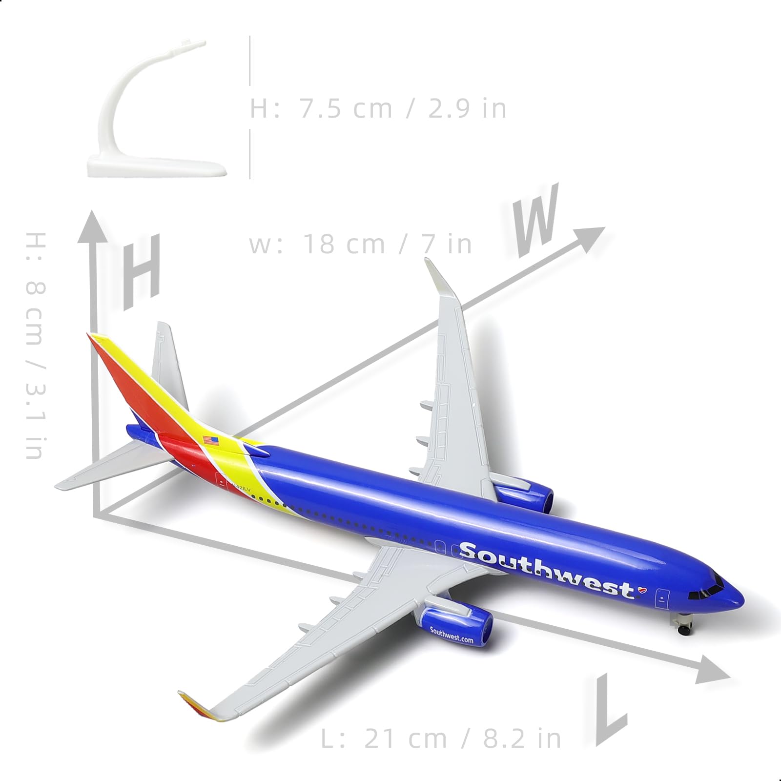 QIYUMOKE 1/300 737 Die-cast Metal Airplane Model -Southwest Boeing 737 Airplane Model for Adult -Model Plane with Stand (8.3 inches Long) Aviation Enthusiasts Gifts, Desktop Display Decorations