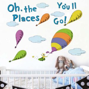 Runtoo Oh The Places You'll Go Wall Art Decal Inspirational Quotes Hot Air Balloon Wall Stickers Kids Reading Room Playroom Bedroom Wall Decor