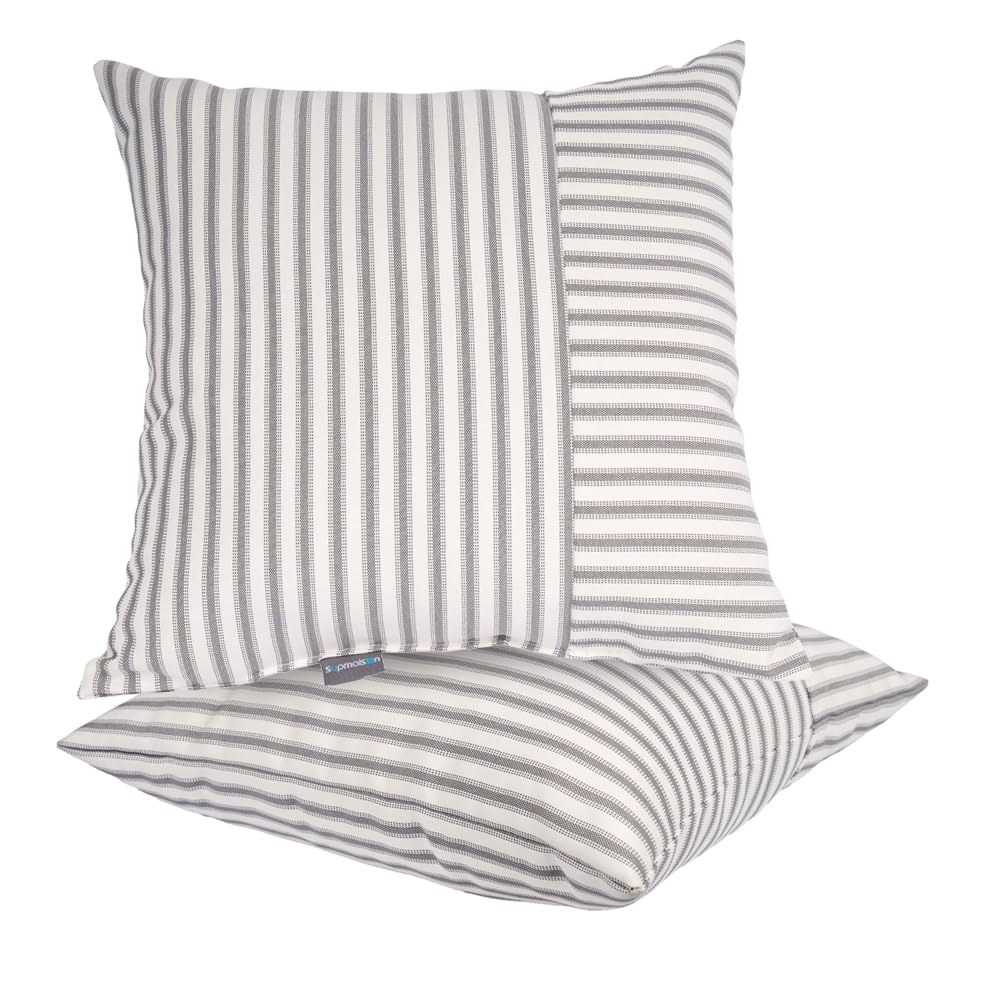 SUPMAISON Pack of 2 Decorative Indoor Outdoor Pillow 18" x 18", (Polyester, Crestwood Stripe Gray)