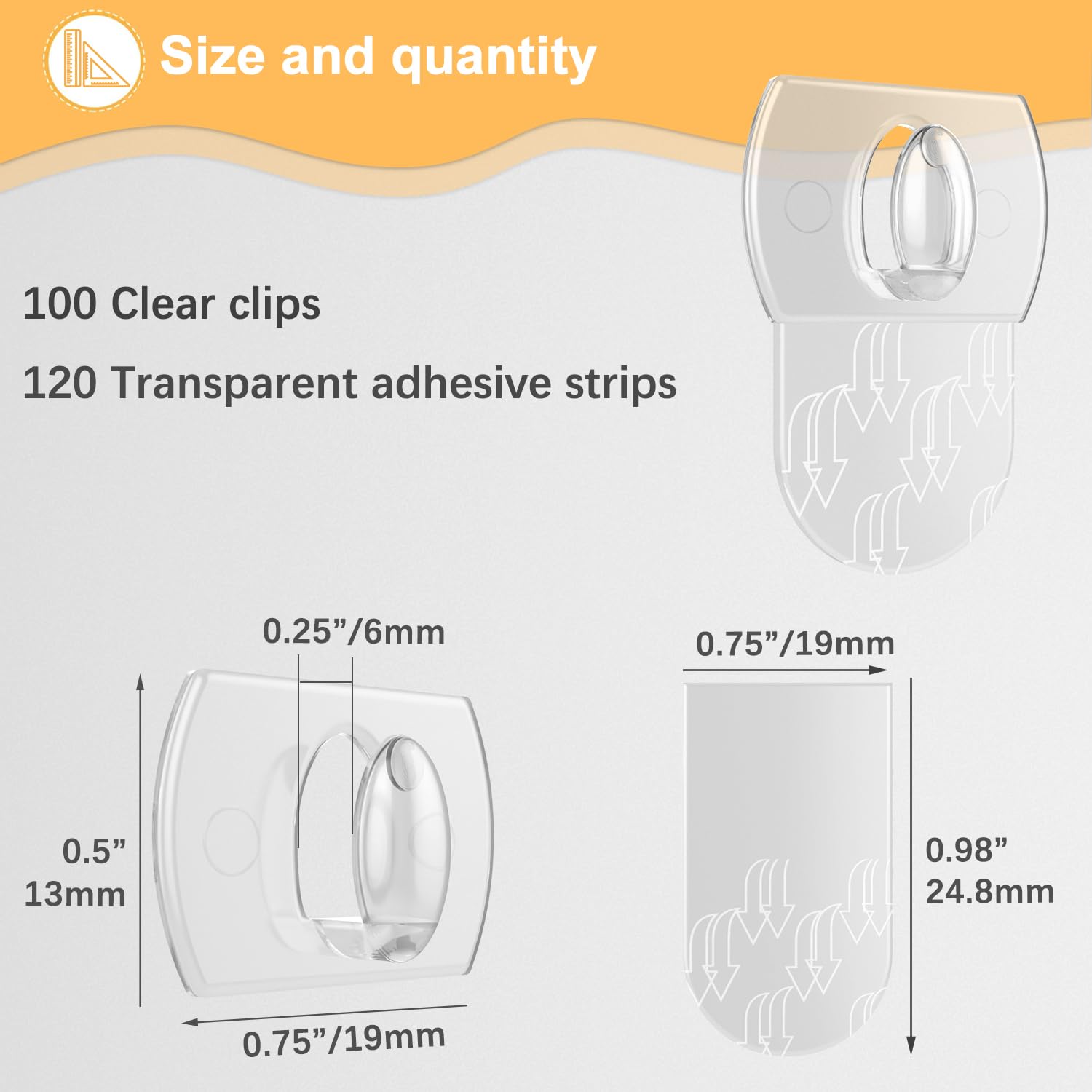 TEOYNGU 140 Clips + 160 Adhesive Strips, Clear Mini Light Clips, Strips Hooks, Small Self-Adhesive Hooks, Indoor Christmas/Festival Decoration,Hooks Small