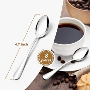 8 Piece Demitasse Espresso Spoons,4.7 Inches,Mini Coffee Spoons, 18/10 Stainless Steel Small Spoons for Dessert, Set of 8,Dishwasher Safe (Silver)