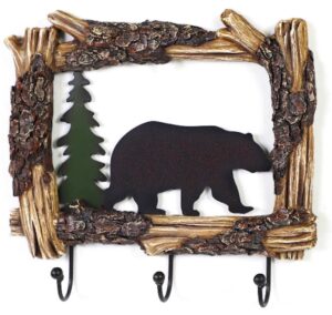 the bridge collection 7.5" log framed black bear car key holder - black bear decor for cabin, mountain, forest decor for home- rugged decor for home - novelty key hooks - decorative key hook