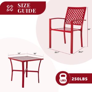 Attliasalon 3 Pieces Outdoor Patio Bistro Set, Mental Bistro Table and Chairs Outdoor Furniture Set with Square Table for Patio Porch Balcony Yard Garden (Red)