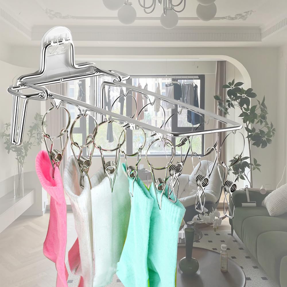 OULIGET Wall Hanging Folding Socks Clip, Bathroom Balcony Folding Clothes Hanger,Sock Hanger for Drying Towel Bra Underwear Sock Clip,10 Clips (10)