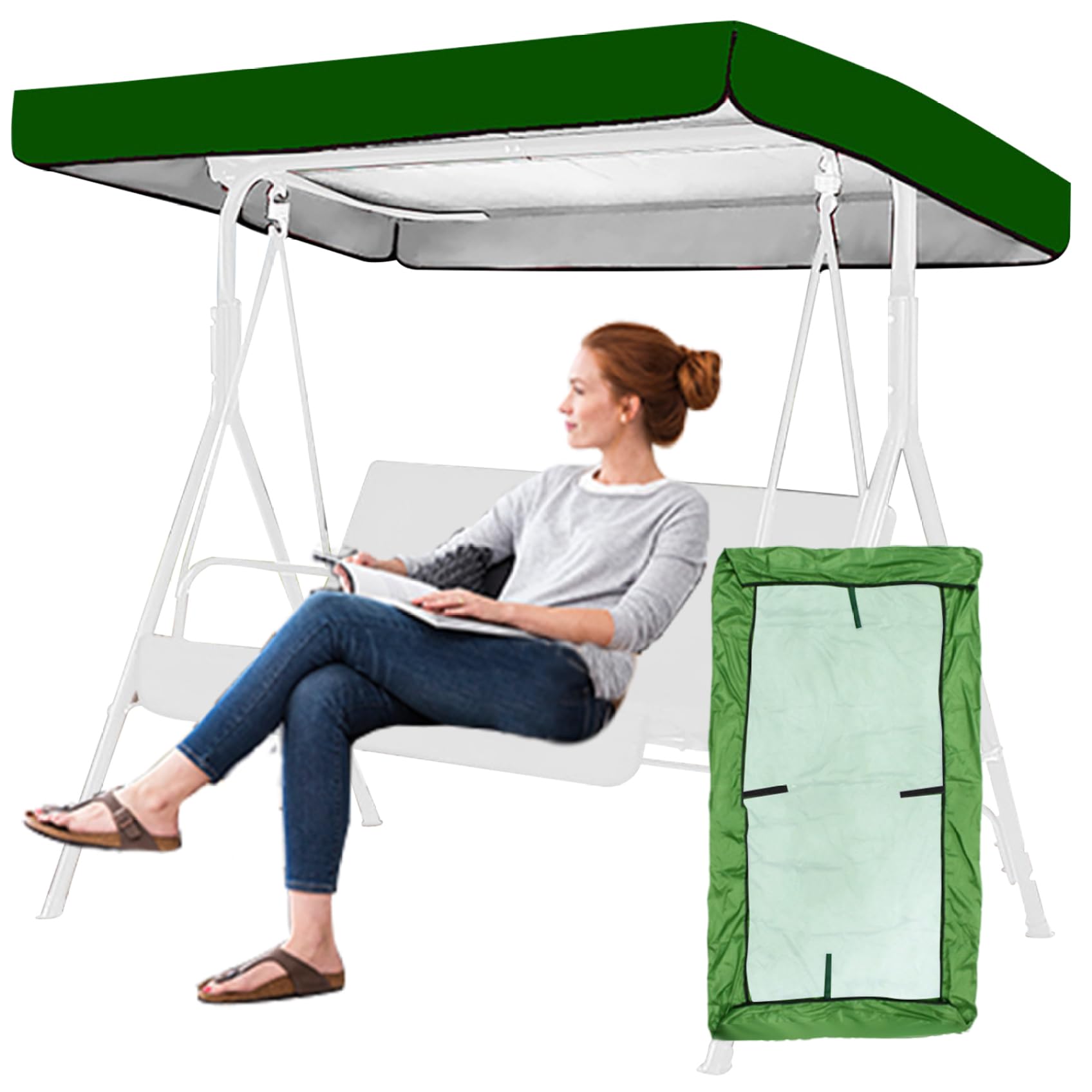 Swing Canopy Replacement, 75x47inch Waterproof Patio Swing Canopy Replacement, Replacement for patio swings with canopy(Green)