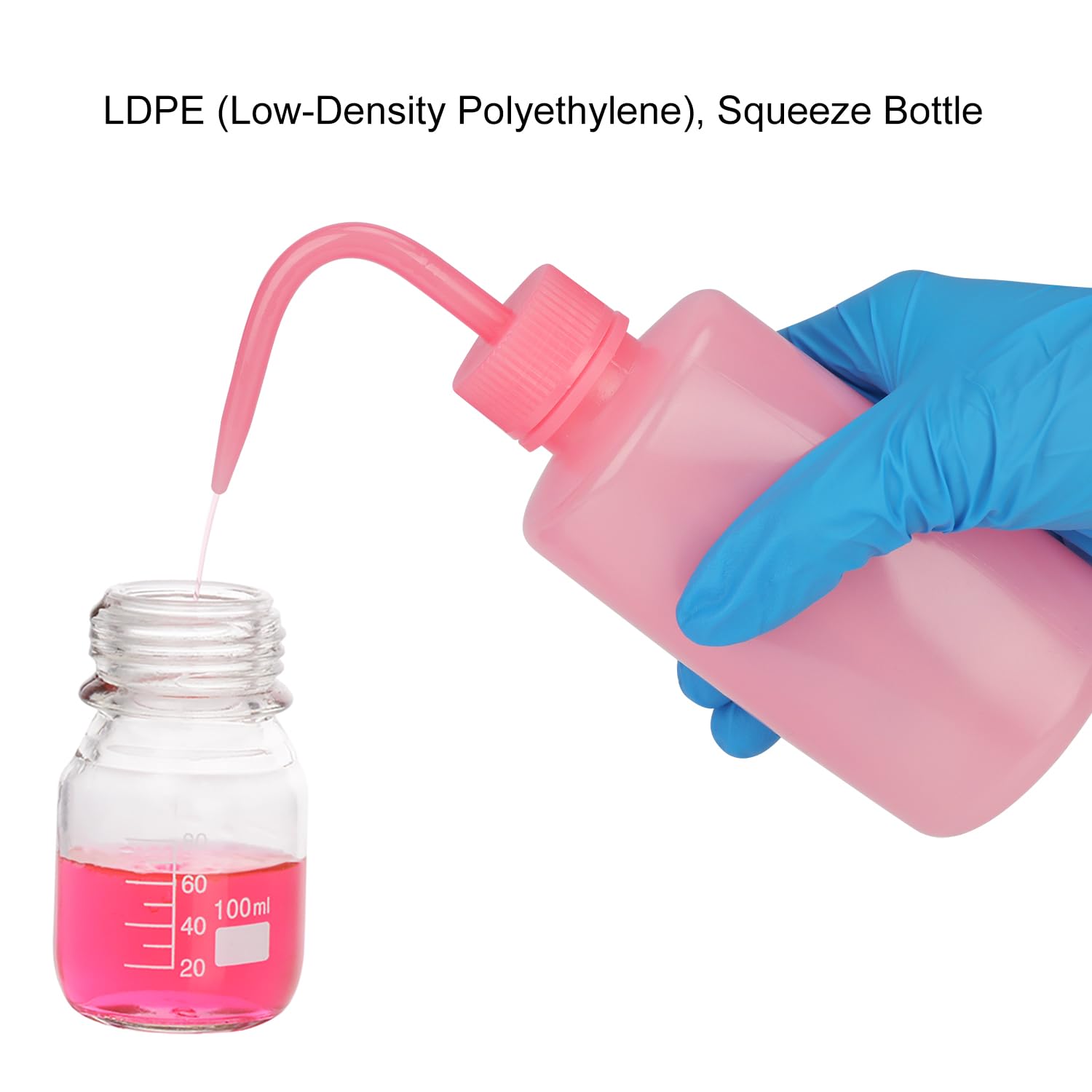 stonylab Chemical Wash Bottle, 2-Pack Watering Tool LDPE Squeeze Bottle Safety Plastic Rinse Bottle with Scale Labels and Narrow Mouth Squirt Bottle, Pink, 250 ml (8 oz)