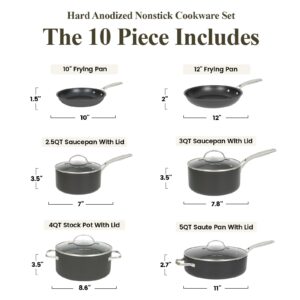 Chef Power Hard Anodized Nonstick Cookware Sets 10 Piece with Stainless Steel Handle, Pots and Pans Set Non Stick, Kitchen Induction Cooking Sets, Dishwasher Safe, Oven Safe, Essential