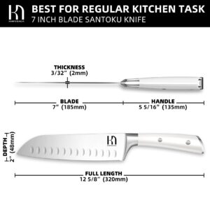 KnifeSaga Santoku Knife 7 Inch, Japanese Professional Chef knife High Carbon Stainless Steel, Razor Sharp Chefs Kitchen Knife, Vegetable Chopping Knife for Cooking With Full-tang Handle, White