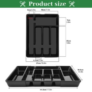 Dntorx Utensil Drawer Organizer, Expandable Silverware Drawer Organizer Adjustable Kitchen Drawer Organizer Cutlery Drawer Utensil Tray Flatware Tray for Forks Spoons Knife Organizer(Large, Black)