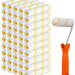 100 Pieces 4 Inch Paint Roller Covers Small Roller Nap with Roller Frame Kit Mini Paint Rollers for House Painting Wall Painting Tools