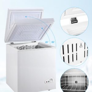 EUASOO 3.5 Cu.Ft Deep Compact Freezer, Chest Freezer with a Removable Basket 7 Gears Adjustable Temperature Control(-18°F to -46°F) for Garage, Office, Basement, House, Kitchen, Shop, RVs-White