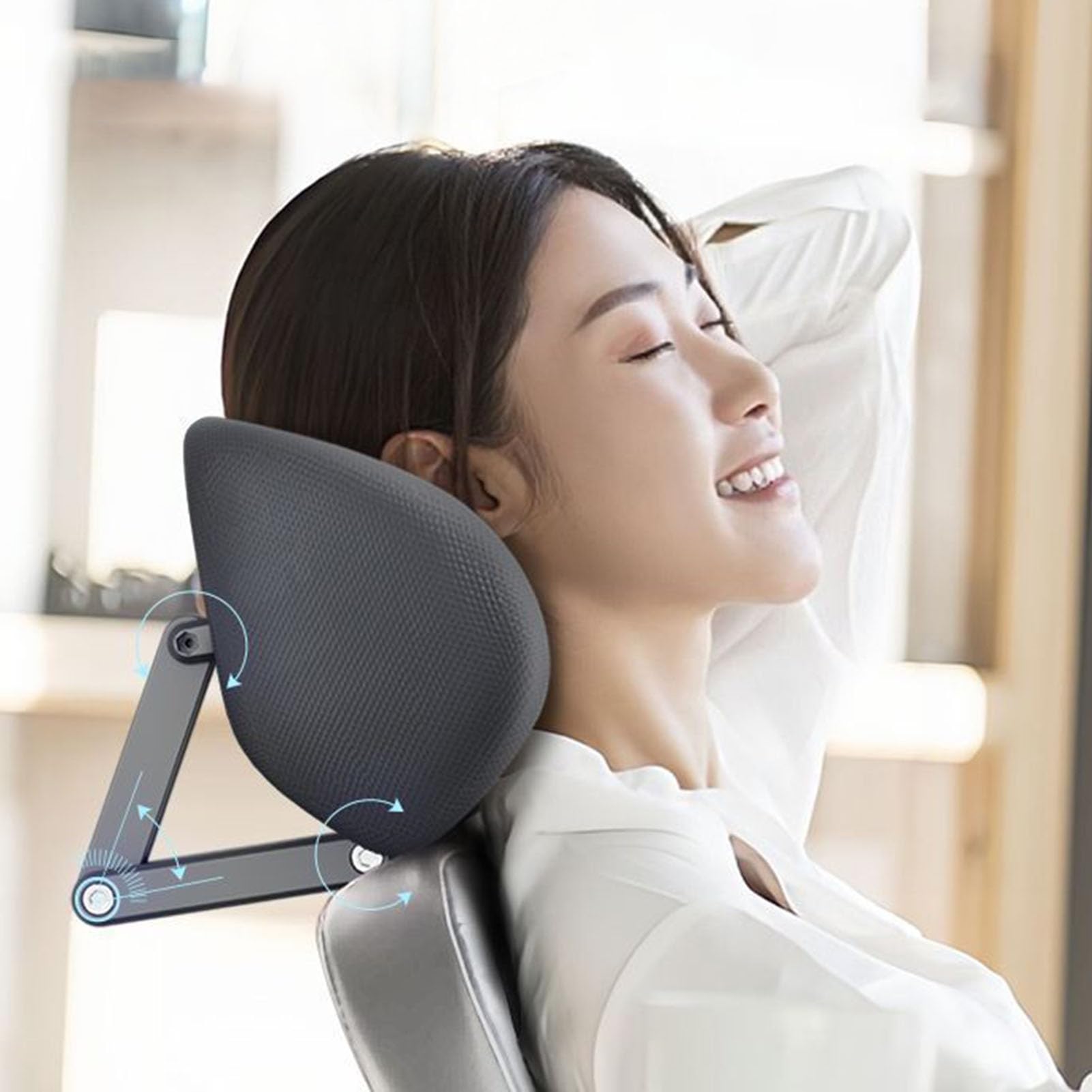 Office Chair Headrest Attachment Universal, Head Support Cushion for Any Desk Chair, Elastic Sponge Head Pillow for Ergonomic Executive Chair, Adjustable Height & Angle Upholstered, Chair Not Include