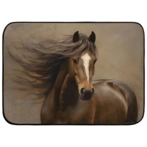 Painting Horse Rug for Living Room Brown Horse Area Rug Machine Washable Rug Non-Slip Carpet Throw Rugs Soft Bedroom Rug for Indoor Nursery Dining Room Kids Playroom Farmhouse Decor Mat 48x72in