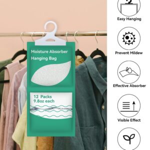 Tvuidgeg Moisture Absorbers Packets, Fragrance Free (12 Pack), Humidity Packs, Hanging Closet Dehumidifier Bags, Moisture Absorb 9.8OZ Hanging Bags for Bedroom, Kitchen, Basement, Storeroom, Study