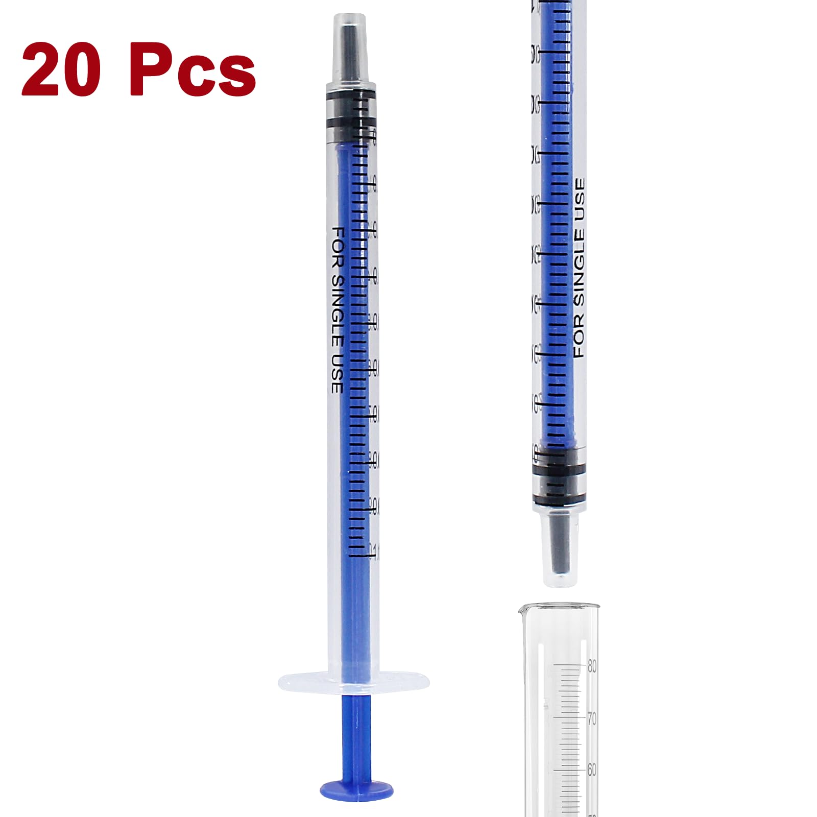 Waziaqoc 20Pcs 1ml/cc Plastic Syringe, No Needle Individually Packge, Catheter Sealed with Measurement for Scientific Labs, Feeding Pets, Oil or Glue Applicator