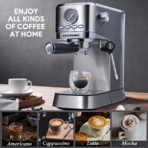 GOTMORE Espresso Machine with Milk Frother, Espresso Machine for Latte Cappuccino, Stainless Steel Professional Compact Espresso Coffee Machines, 33oz Removable Water Tank Coffee Espresso Maker