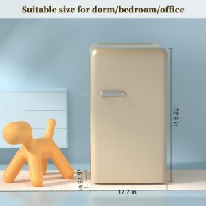 rosmena Retro Mini Fridge for Bedroom, 3.5 Cu.Ft Mini Fridge with Freezer, Mini Dorm Fridge with Thermostat Control, Small Fridge for Bedroom, Office, Dorm, Kitchen, Living Room(Gold)