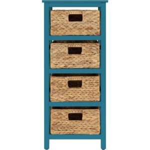 eHemco 4 Tier X-Side End Storage Cabinet with 4 Wicker Baskets, Teal