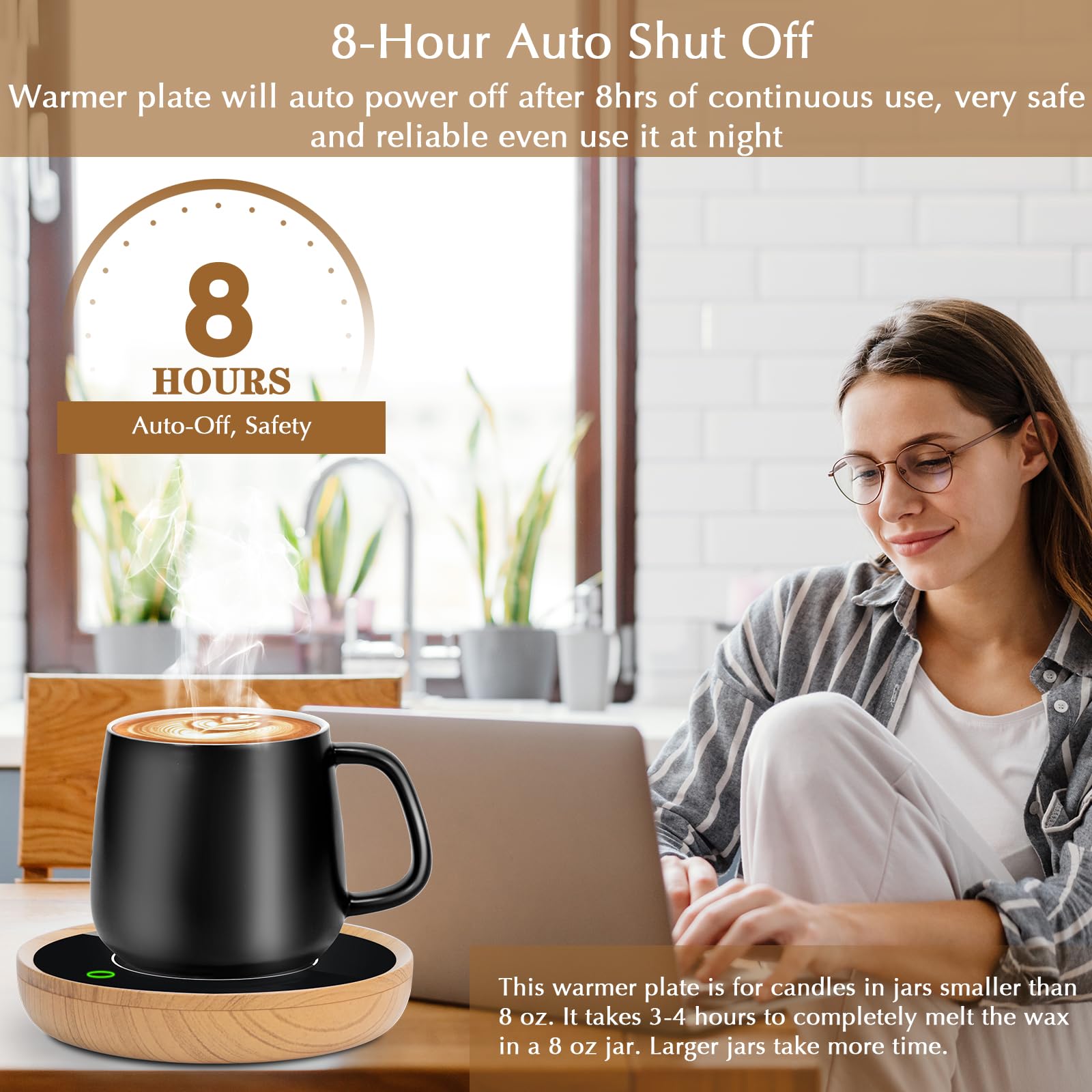 Coffee Mug Warmer Electric Coffee Cup Warmer for Desk Use Large Candle Warmer with Gravity Sensing Switch Auto Shut Off Coffee Warm Plate Smart Hot Beverages Warmer for Office Home Gifts (Light Wood)