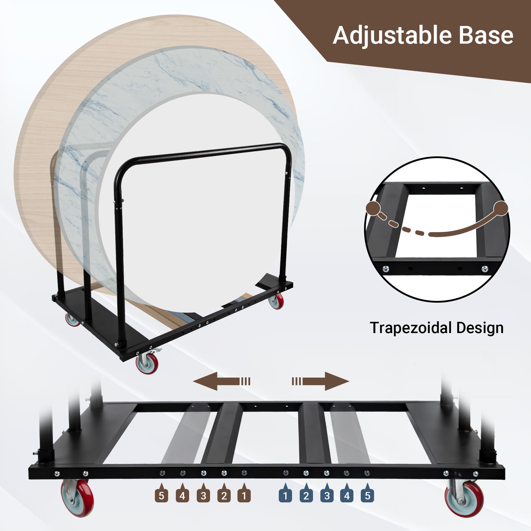 Eastrexon Folding Table Cart, Drywall Cart w/ 5" PU Swivel Wheels, Heavy Duty Table Dolly w/ 1800 LBS & 10 Table Capacity for Party Events, Hotel, Factory, Warehouse (45.6" L x 29" W x 39" H)