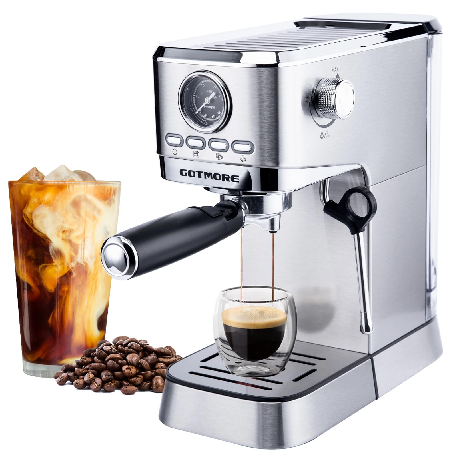 GOTMORE Espresso Machine with Milk Frother, Espresso Machine for Latte Cappuccino, Stainless Steel Professional Compact Espresso Coffee Machines, 33oz Removable Water Tank Coffee Espresso Maker