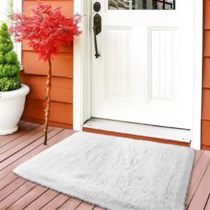 White Fluffy Rug for Bedroom White Fuzzy Rug Non-Slip Indoor Floor Carpet for Living Room Anti-Skid Rectangular Fuzzy Rug 2x3