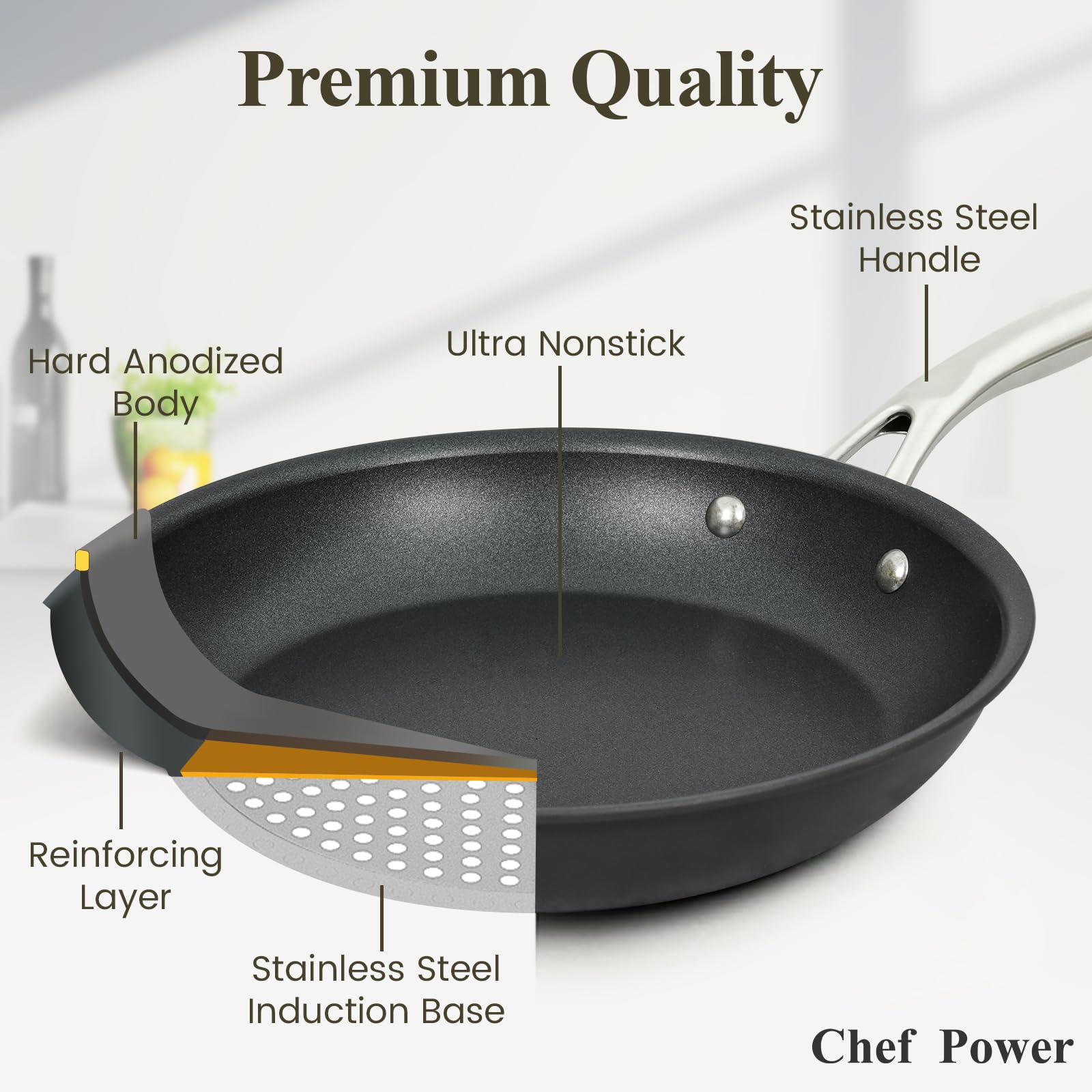 Chef Power Hard Anodized Nonstick Cookware Sets 10 Piece with Stainless Steel Handle, Pots and Pans Set Non Stick, Kitchen Induction Cooking Sets, Dishwasher Safe, Oven Safe, Essential