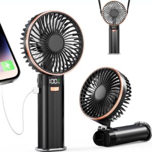 BEYYON Portable Handheld Fan, 5200mAh Metal Handle Portable Fan Rechargeable, 180° Foldable, 6 Speeds USB Rechargeable Fan, Electric Personal Fan with Power Bank for Travel, Outdoor, Camping, Office