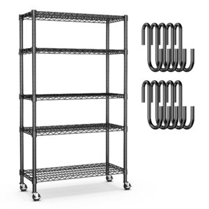 CHANGSHENG 5-Tier Black Wire Shelves, 1750LBS Heavy Duty Shelving Units and Storage for Kitchen, Pantry, Balcony, Large Storage Capacity Metal Stand 36" D x 18" W x 71" H