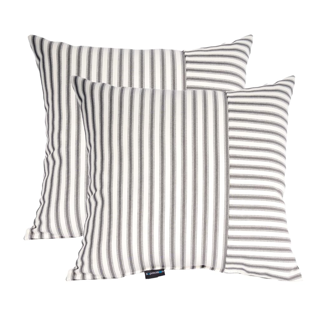 SUPMAISON Pack of 2 Decorative Indoor Outdoor Pillow 18" x 18", (Polyester, Crestwood Stripe Gray)