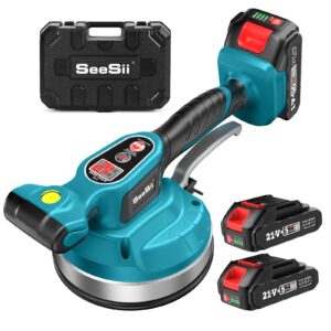 seesii kp-160b tile vibration tool, cordless tile vibrator leveling machine with 2×2000mah batteries, 160mm large suction strong grip, 12-speed adjustable tile tools for floor/for the pro and diy